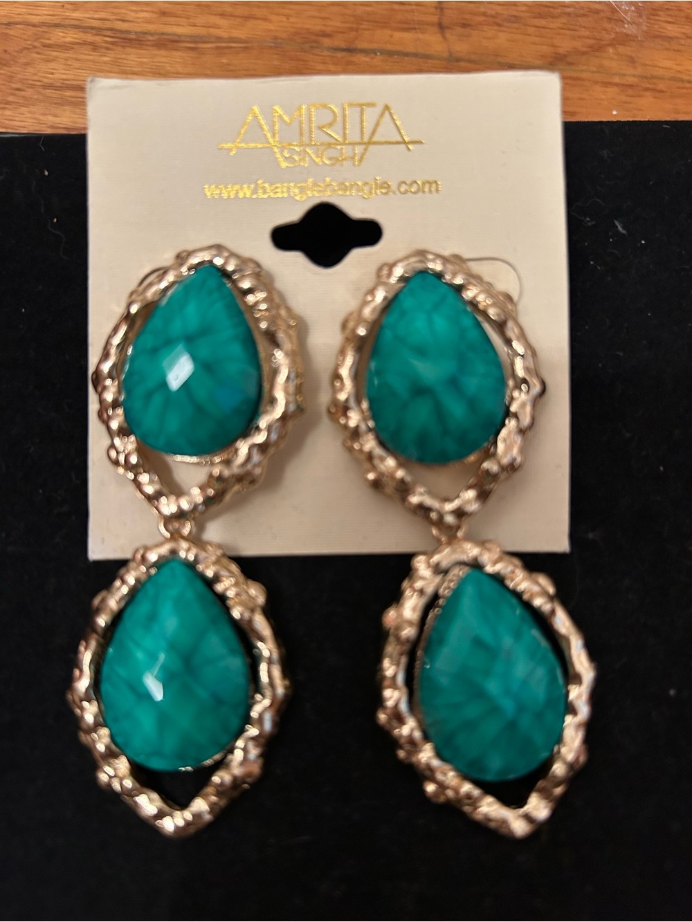 Amrita Singh Turquoise Teardrop Double Drop Earrings